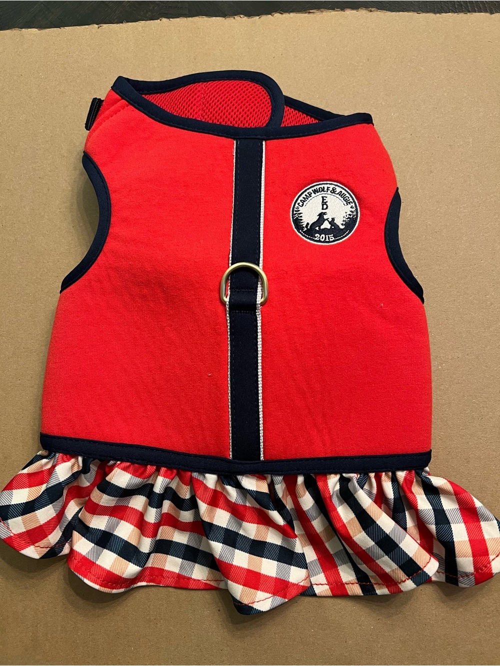 Ellen Degeneres Red & Navy Plaid Ruffle Dog Life Jacket Dress. Size M